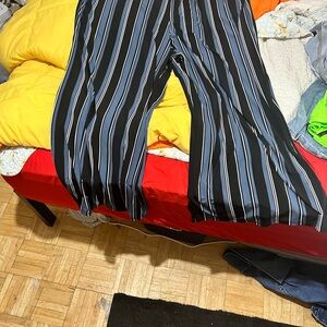Cato Black and Blue Striped Wide Leg Pants